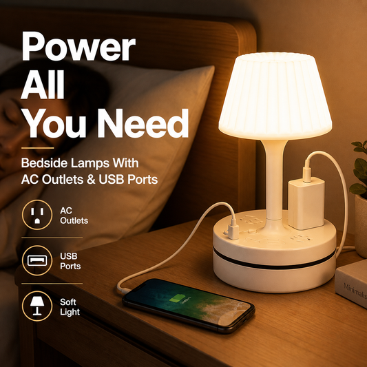 💡 Candeeiro de cabeceira com tomadas CA e portas USB