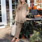 Women’s Elegant Vintage Cotton and Linen 2-piece Set with Long-sleeve Blouse and Pants