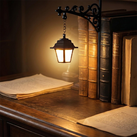 Aparador de livros em miniatura no estilo de poste de iluminação retrô