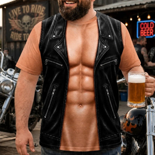 Camiseta masculina divertida com estampa de músculos falsos