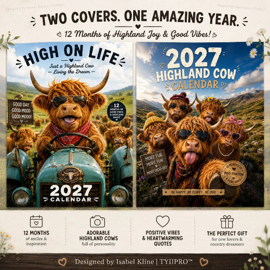 🐮 50% de desconto – Por apenas 179 SEK! Calendário de parede divertido com gado Highland para 2027 – Calendário de parede (formato A4) – 12 imagens encantadoras – perfeito para casa, escritório ou para presentear 🌾✨