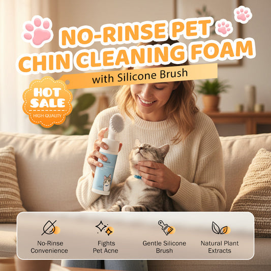 Espuma de limpeza sem enxágue para o queixo de pets, com escova de silicone