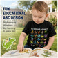 Camiseta infantil com estampa de dinossauro e alfabeto