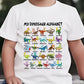 Camiseta infantil com estampa de dinossauro e alfabeto