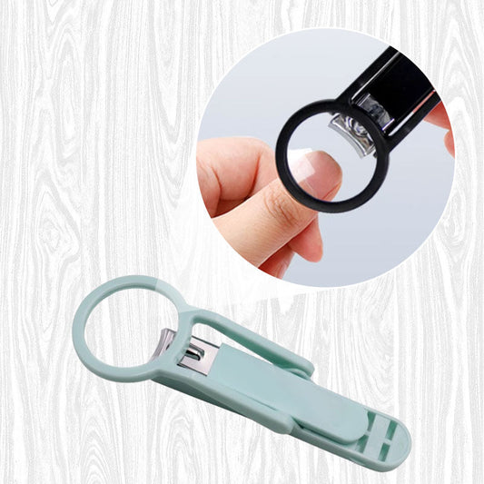 Cortador de unhas com lupa e recipiente anti-respingos