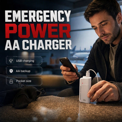 📢📢50% DESCONTO!! ⏰Carregador portátil de emergência para telemóvel, alimentado por pilhas AA, com lanterna LED