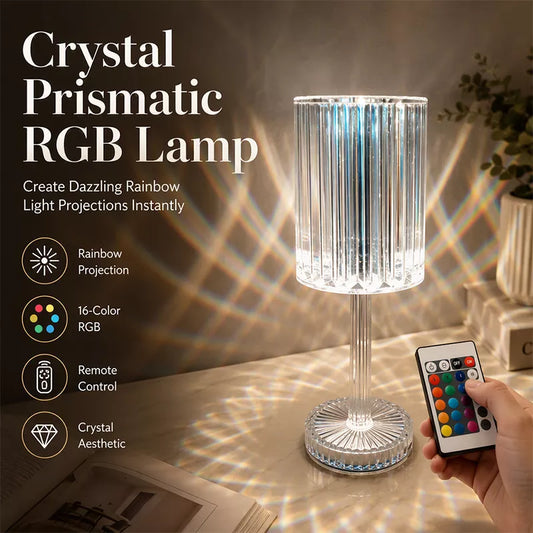 Luminária de mesa em acrílico rosa cristal com função touch