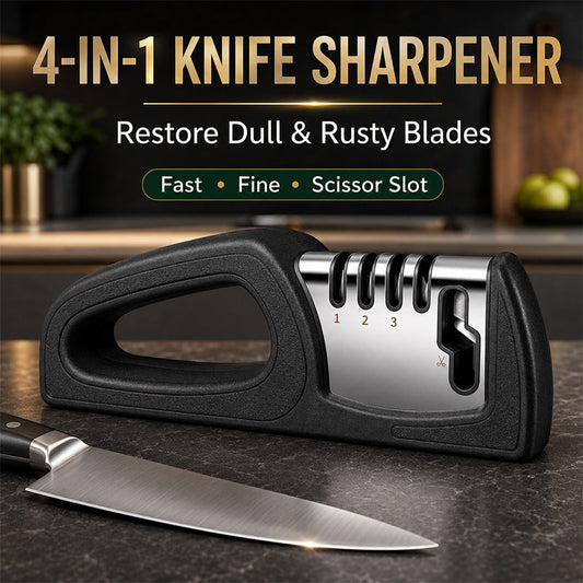🥳PROMOÇÃO IMPERDÍVEL! Afiador de facas de cozinha 4 em 1 com múltiplos estágios🔪🏠